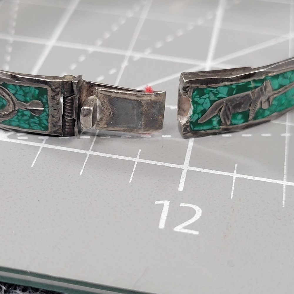 Vintage Mexican 925 Sterling Silver Bracelet Turquoise Mosaic Link 15 Grams - Picture 7 of 11